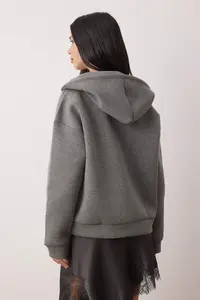 TRENDYOLMİLLA Wardrobe Essentials – Anthracite Melange Oversized Hooded Knitting Sweatshirt | - Image 4