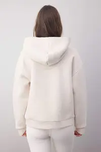 TRENDYOLMİLLA Wardrobe Essentials – Beige Melange Oversized Hooded Knitting Sweatshirt | - Image 4