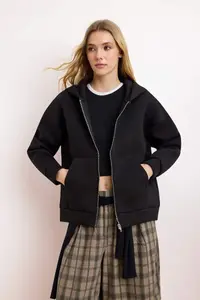 TRENDYOLMİLLA Wardrobe Essentials –Black Oversized Hooded Knitting Sweatshirt |