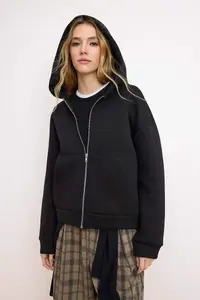 TRENDYOLMİLLA Wardrobe Essentials –Black Oversized Hooded Knitting Sweatshirt | - Image 2