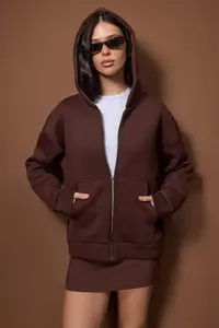 TRENDYOLMİLLA Wardrobe Essentials – Dark Brown Oversized Hooded Knitting Sweatshirt |