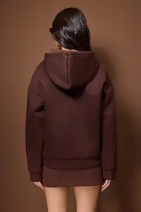 TRENDYOLMİLLA Wardrobe Essentials – Dark Brown Oversized Hooded Knitting Sweatshirt | - Image 4