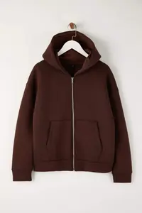 TRENDYOLMİLLA Wardrobe Essentials – Dark Brown Oversized Hooded Knitting Sweatshirt | - Image 5