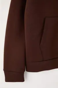 TRENDYOLMİLLA Wardrobe Essentials – Dark Brown Oversized Hooded Knitting Sweatshirt | - Image 7