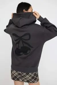 TRENDYOLMİLLA Anthracite Oversized/Wide Pattern Cherry Back Printed Thick Fleece Inside Knitting Sweatshirt - Image 2