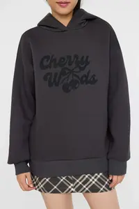 TRENDYOLMİLLA Anthracite Oversized/Wide Pattern Cherry Back Printed Thick Fleece Inside Knitting Sweatshirt - Image 3