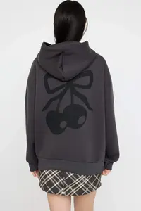 TRENDYOLMİLLA Anthracite Oversized/Wide Pattern Cherry Back Printed Thick Fleece Inside Knitting Sweatshirt - Image 4