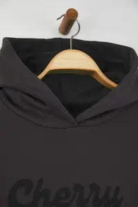TRENDYOLMİLLA Anthracite Oversized/Wide Pattern Cherry Back Printed Thick Fleece Inside Knitting Sweatshirt - Image 8