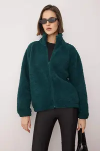 TRENDYOLMİLLA Petrol Plain Color Plush Oversized/Wide Pattern Knitting Sweatshirt