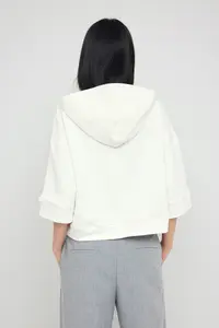 TRENDYOLMİLLA Ecru Hooded Zipper Detailed Three Quarter Sleeve Thick Knitting Sweatshirt - Image 4