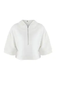 TRENDYOLMİLLA Ecru Hooded Zipper Detailed Three Quarter Sleeve Thick Knitting Sweatshirt - Image 5