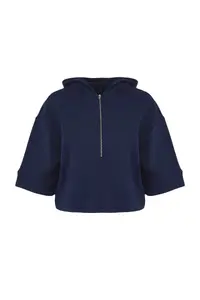TRENDYOLMİLLA Navy Blue Hooded Zipper Detailed Three Quarter Sleeve Thick Knitting Sweatshirt - Image 5