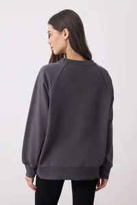TRENDYOLMİLLA Anthracite relaxed/Rahat Pattern Basic Raglan Sleeve Crew Neck Knitting Sweatshirt - Image 5