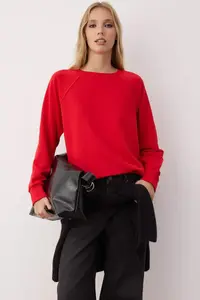 TRENDYOLMİLLA Red relaxed/Rahat Pattern Basic Raglan Sleeve Crew Neck Knitting Sweatshirt - Image 2