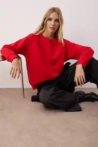 TRENDYOLMİLLA Red relaxed/Rahat Pattern Basic Raglan Sleeve Crew Neck Knitting Sweatshirt - Image 3