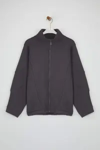 TRENDYOLMİLLA Anthracite Zippered Stitching Detailed Dog collar Bomber Jacket Knitting Sweatshirt - Image 5