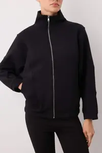 TRENDYOLMİLLA Black-White Color Bloklu Zippered Dog collar Oversized Bomber Jacket Knitting Sweatshirt - Image 3