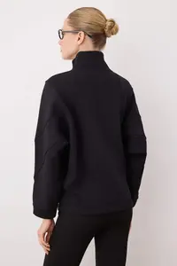 TRENDYOLMİLLA Black-White Color Bloklu Zippered Dog collar Oversized Bomber Jacket Knitting Sweatshirt - Image 4