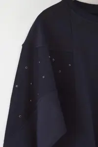 TRENDYOLMİLLA Navy Blue eyelet Accessory Detailed Crew Neck Oversized/Wide Cut Knitting Sweatshirt - Image 7