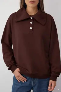 TRENDYOLMİLLA Wardrobe Essentials – Brown Polo Shirt Collar Knitting Sweatshirt | - Image 3