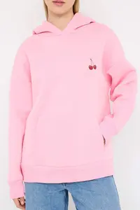 TRENDYOLMİLLA Light Pink Back and Front Printed Hooded Oversized/Wide Pattern Knitting Sweatshirt - Image 3