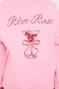 TRENDYOLMİLLA Light Pink Back and Front Printed Hooded Oversized/Wide Pattern Knitting Sweatshirt - Image 5