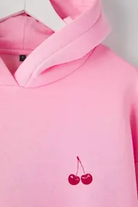 TRENDYOLMİLLA Light Pink Back and Front Printed Hooded Oversized/Wide Pattern Knitting Sweatshirt - Image 7