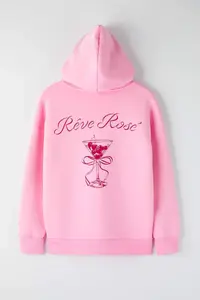 TRENDYOLMİLLA Light Pink Back and Front Printed Hooded Oversized/Wide Pattern Knitting Sweatshirt - Image 8