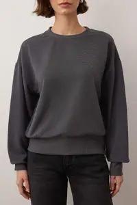 TRENDYOLMİLLA Anthracite Ribbed Regular/Normal Pattern Knitting Sweatshirt - Image 2
