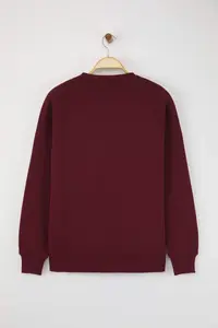 TRENDYOLMİLLA Burgundy Slogan Embroidered Oversized/Wide Pattern Knitting Sweatshirt - Image 6