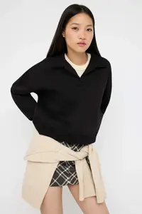 TRENDYOLMİLLA Teen Black Plain Regular/Normal Pattern Knitting Sweatshirt - Image 2