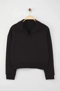 TRENDYOLMİLLA Teen Black Plain Regular/Normal Pattern Knitting Sweatshirt - Image 6