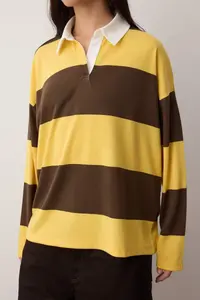 TRENDYOLMİLLA Yellow Striped Polo Shirt Collar Oversized/Wide Pattern Knitting Sweatshirt - Image 3
