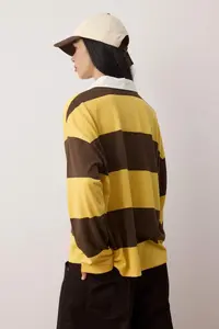 TRENDYOLMİLLA Yellow Striped Polo Shirt Collar Oversized/Wide Pattern Knitting Sweatshirt - Image 4