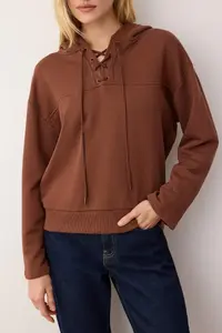 TRENDYOLMİLLA Brown Binding Detailed Oversized/Wide Pattern Knitting Sweatshirt - Image 3