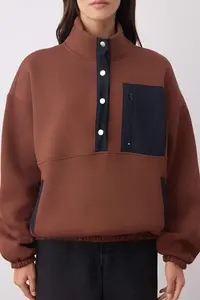 TRENDYOLMİLLA Brown Weaving Garni Detailed with pocket Thick Fleece Inside Knitting Sweatshirt - Image 3