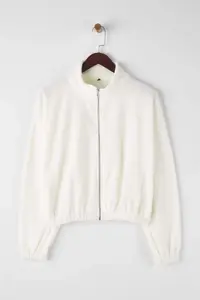 TRENDYOLMİLLA Ecru Fleece Zippered Oversized/Wide Pattern Thick Knitting Sweatshirt - Image 5