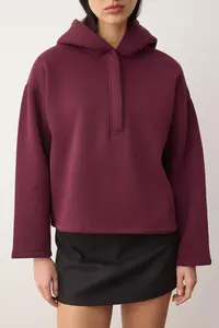 TRENDYOLMİLLA Plum Thick Fleece Inside Half Patch Zippered Oversized Hooded Knitting Sweatshirt - Image 3
