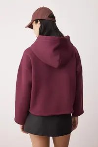 TRENDYOLMİLLA Plum Thick Fleece Inside Half Patch Zippered Oversized Hooded Knitting Sweatshirt - Image 4