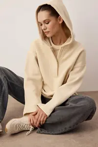 TRENDYOLMİLLA Stone Thick Fleece Inside Half Patch Zippered Oversized Hooded Knitting Sweatshirt