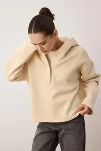 TRENDYOLMİLLA Stone Thick Fleece Inside Half Patch Zippered Oversized Hooded Knitting Sweatshirt - Image 2