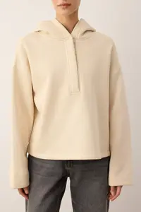 TRENDYOLMİLLA Stone Thick Fleece Inside Half Patch Zippered Oversized Hooded Knitting Sweatshirt - Image 3