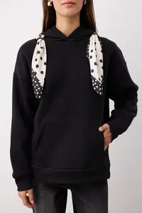 TRENDYOLMİLLA Black Scarf Detailed Hooded Knitting Sweatshirt - Image 3