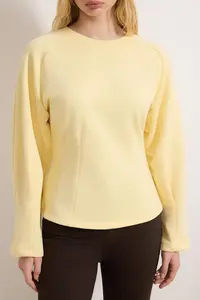 TRENDYOLMİLLA Light Yellow Thick Wrapless Crew Neck Knitting Sweatshirt - Image 3