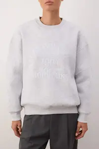 TRENDYOLMİLLA Snow Melange Thick Slogan Embroidered Oversized Crew Neck Knitting Sweatshirt with Fleece Inside - Image 3