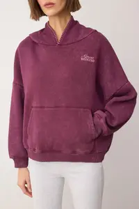 TRENDYOLMİLLA Plum Stitch Detailed Hooded Washable/Vintage Effect Fleece Inside Knitting Sweatshirt - Image 2