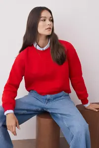 TRENDYOLMİLLA Red Thick Fleece Inside Crew Neck Crop Knitting Sweatshirt