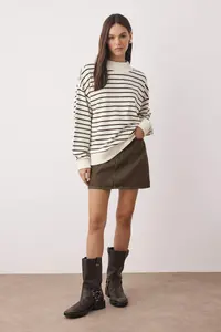 TRENDYOLMİLLA Brown Striped Oversized/Wide Pattern Knitting Sweatshirt - Image 2