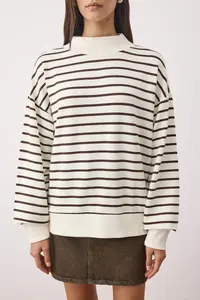 TRENDYOLMİLLA Brown Striped Oversized/Wide Pattern Knitting Sweatshirt - Image 3