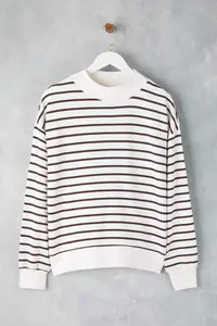 TRENDYOLMİLLA Brown Striped Oversized/Wide Pattern Knitting Sweatshirt - Image 5